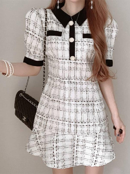 VERILADY | Đầm Mini Vải Tweed Phối Màu Cổ Điển