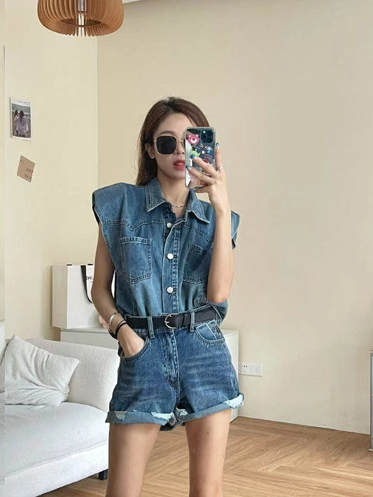 VERILADY | Thiết lập 2 mảnh Áo Vest & Quần Short Denim