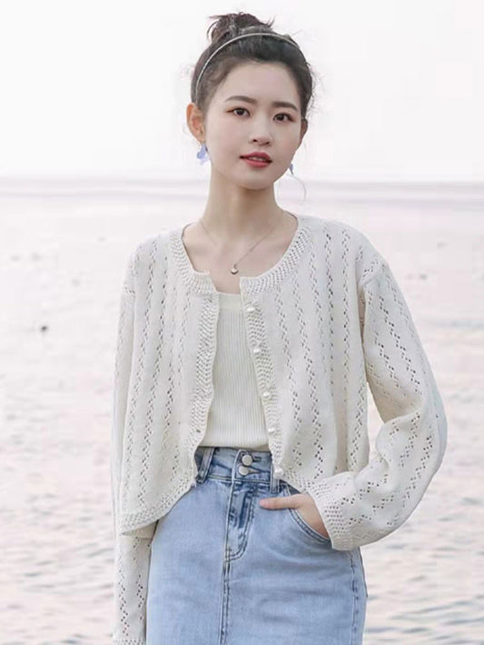 VERILADY | 薄手透かし彫りニットカーディガン