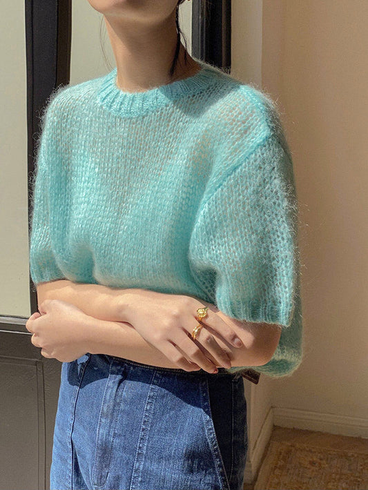 VERILADY | Áo dệt kim dáng rộng cổ điển ngắn tay