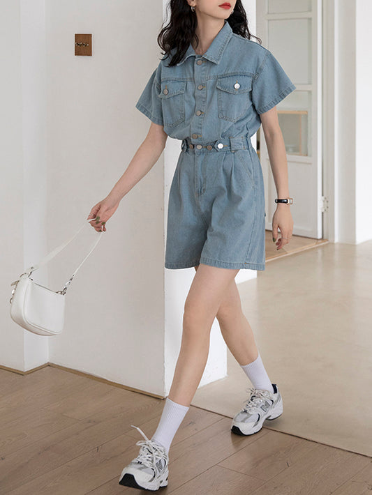 VERILADY | Áo liền quần denim tất cả trong một rộng rãi