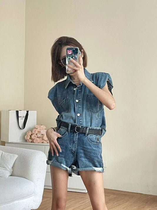 VERILADY | Thiết lập 2 mảnh Áo Vest & Quần Short Denim