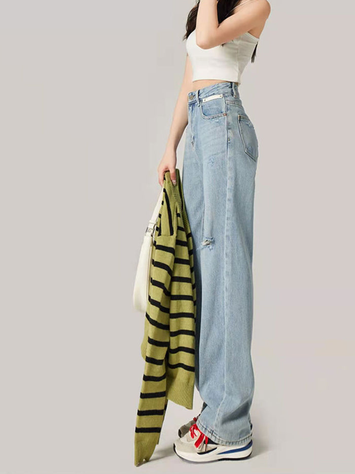 VERILADY | デニムストレートワイドパンツ ダメージ加工