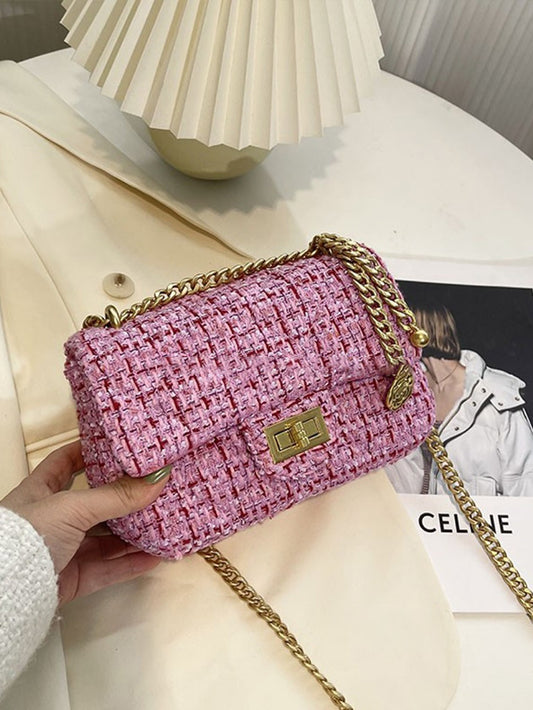 VERILADY | Túi đeo vai bằng vải Tweed màu hồng