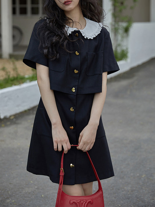 VERILADY | Đầm Kiểu Pháp Hai Mảnh Nữ Tính Phối Nút Trái Tim