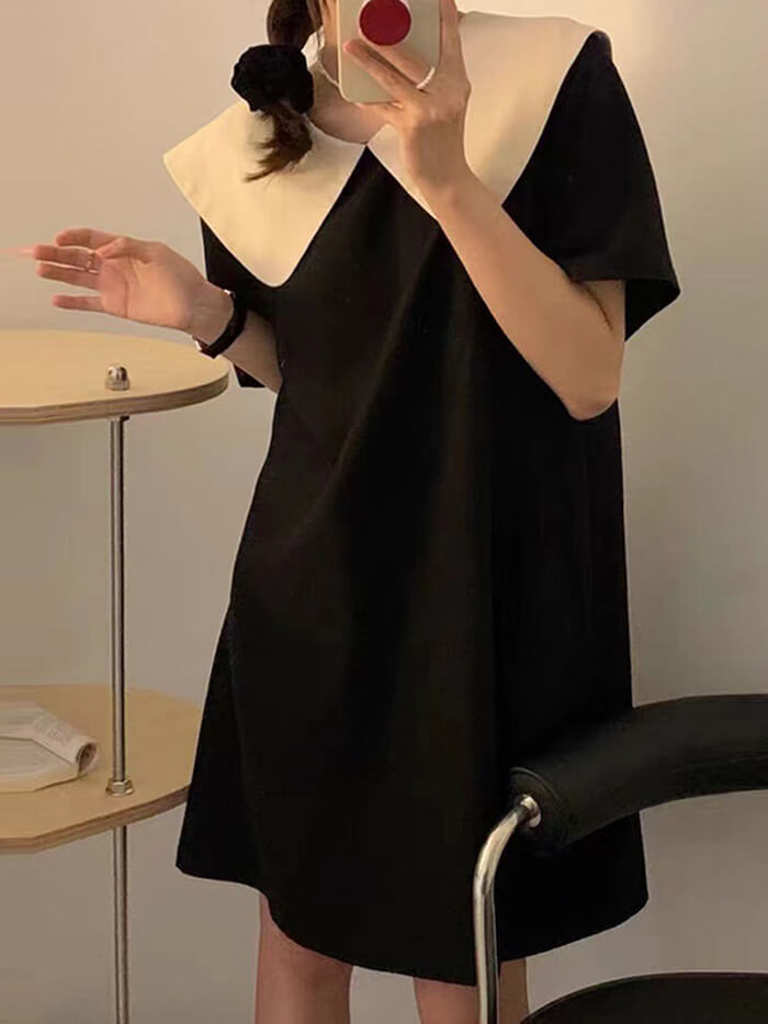 VERILADY | 韓国っぽビッグカラーワンピース バックリボン