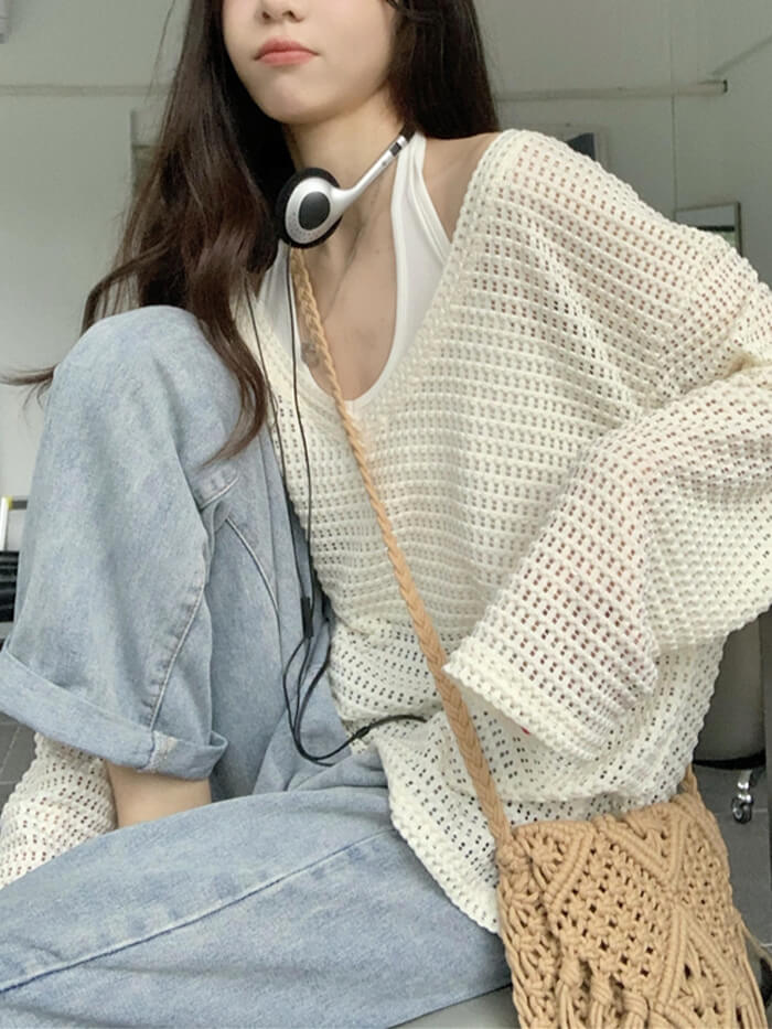VERILADY | Bộ 2 món áo đan len và cổ hở