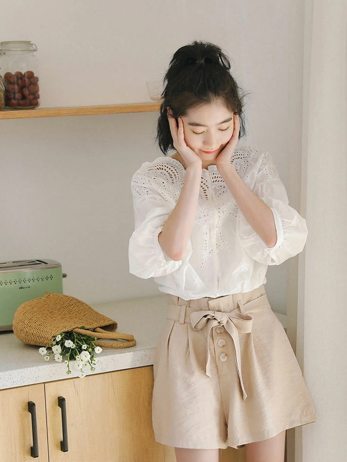 VERILADY | 大人可愛い半分袖無地ブラウス