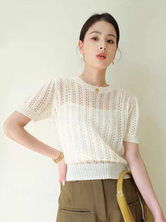 VERILADY | Áo dệt kim mỏng vừa vặn hở tay ngắn tay