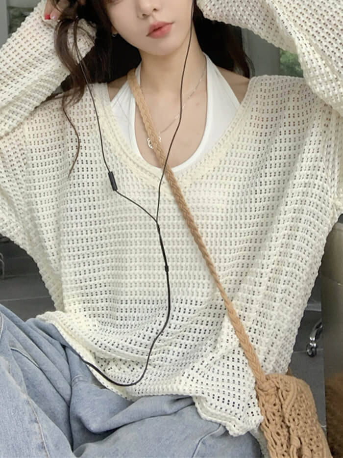 VERILADY | Bộ 2 món áo đan len và cổ hở