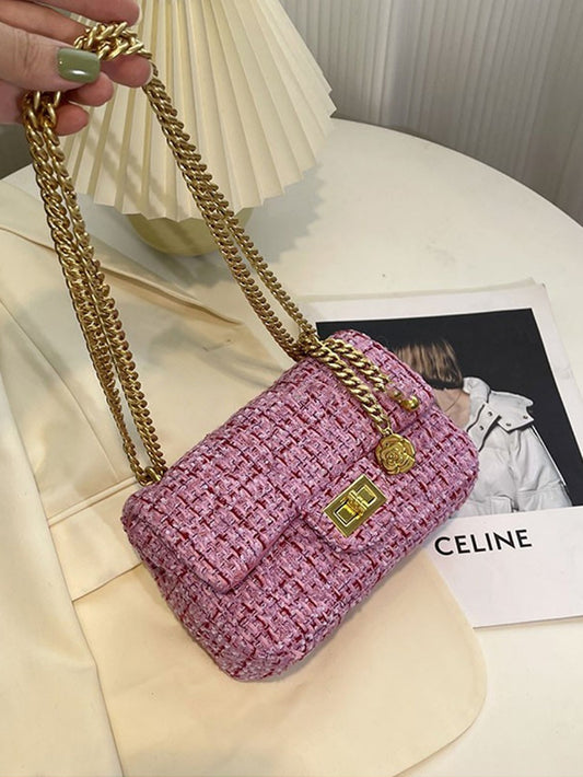 VERILADY | Túi đeo vai bằng vải Tweed màu hồng