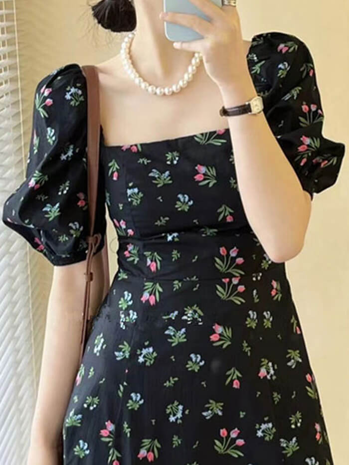 VERILADY | Đầm cổ vuông tay phồng