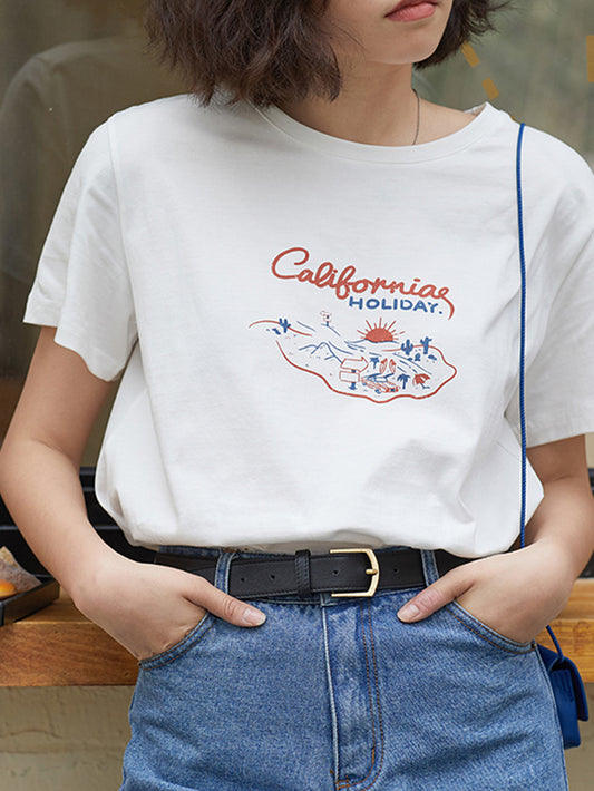VERILADY | (在庫僅か) RED&BLUE配色プリント ゆとりTシャツ