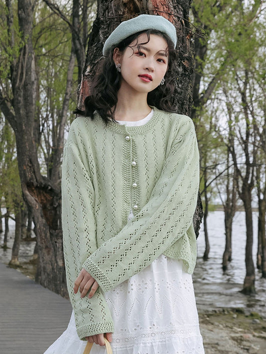 VERILADY | 薄手透かし彫りニットカーディガン