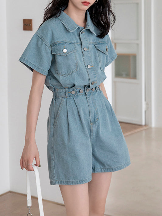 VERILADY | Áo liền quần denim tất cả trong một rộng rãi
