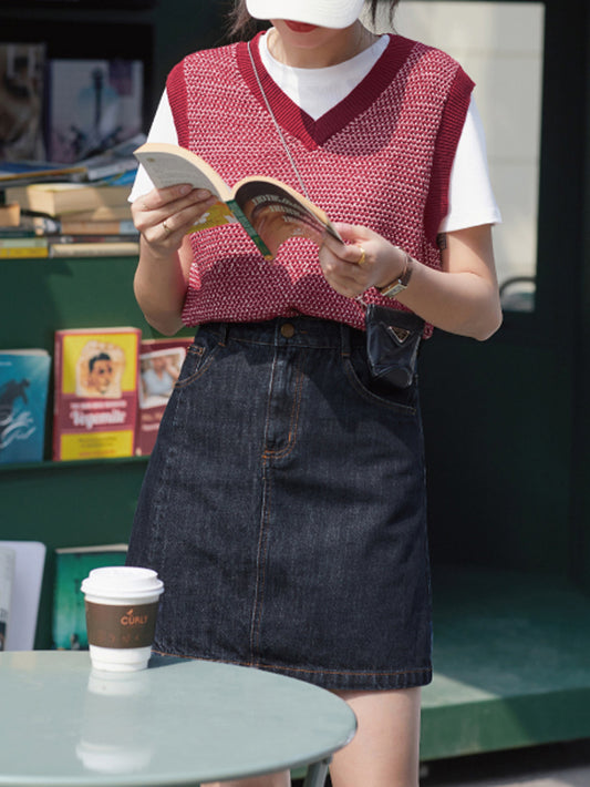 VERILADY | Áo vest dệt kim phối màu áo cổ điển