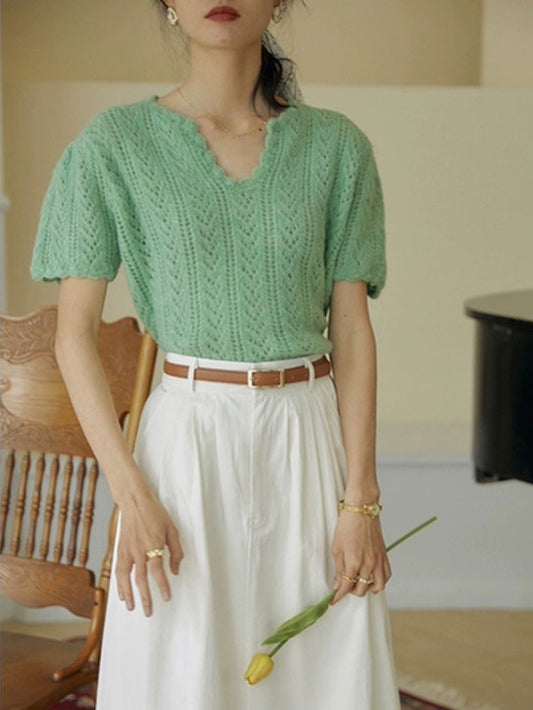 VERILADY | Vintage Openwork Knit Top Thin