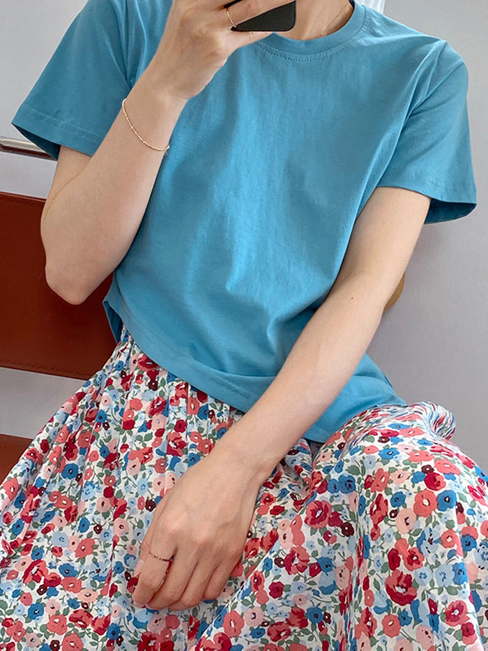 VERILADY | ラウンドネック不規則Tシャツ 細見え
