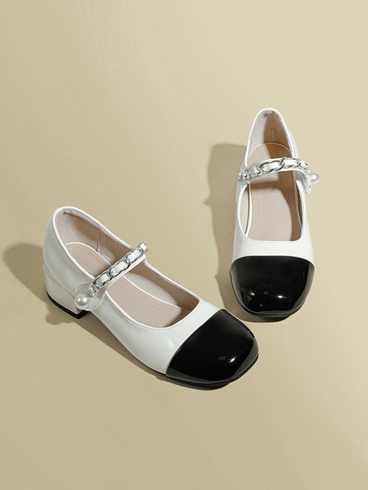 XÁC MINH | Giày Mary Jane Bicolor Retro Chain Pearl Pumps