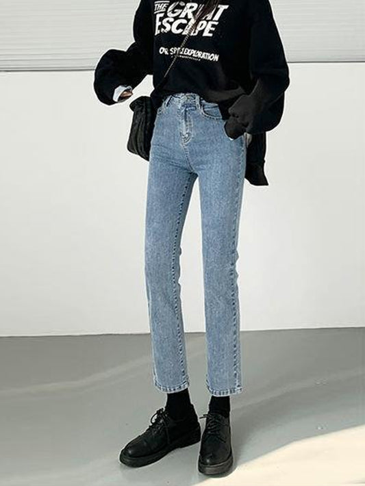 VERILADY | Quần denim thẳng mỏng cạp cao