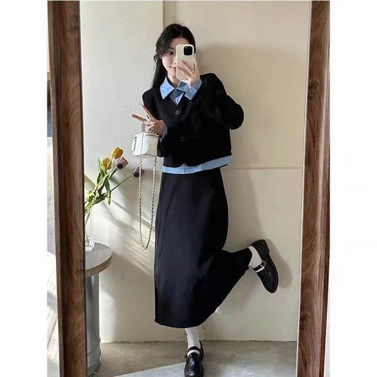 VERILADY | Set 2 món áo khoác vải tuýt và chân váy