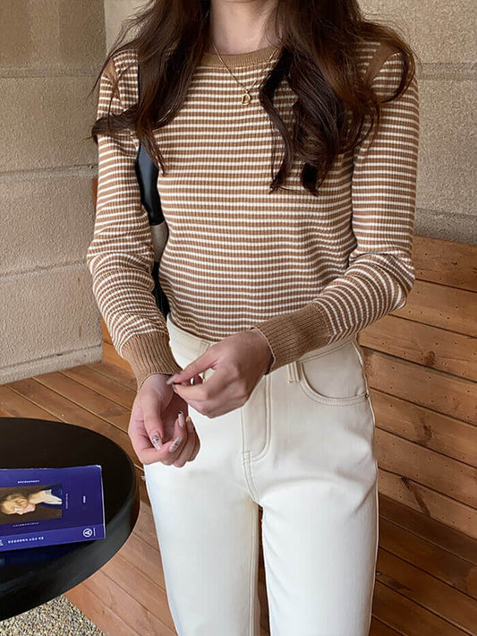 VERILADY | Áo thun dệt kim sọc kiểu Pháp