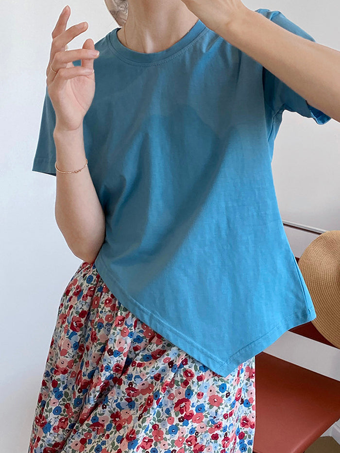 VERILADY | ラウンドネック不規則Tシャツ 細見え