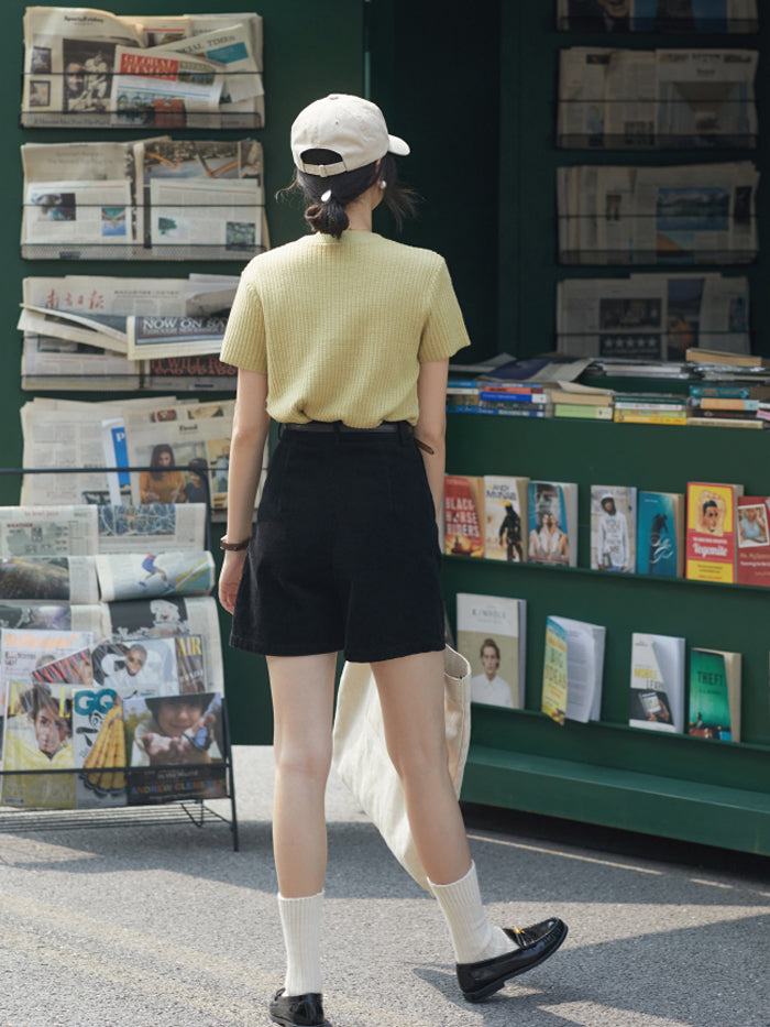 VERILADY | Áo thun dệt kim tay ngắn cổ tròn