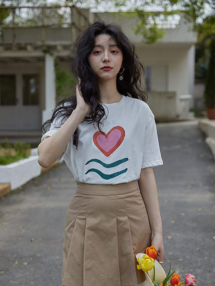 VERILADY | 【予約商品 注文後7日~10日以内出荷】ハートプリントTシャツ