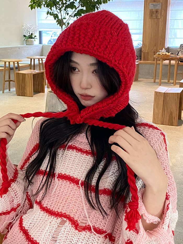XÁC MINH | Mũ đan ruy băng Balaclava Hàn Quốc