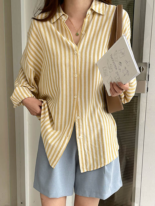 VERILADY | ÁO SƠ MI DÀI SỌC LINEN BLEND