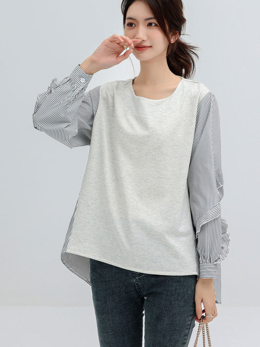 VERILADY | Áo sơ mi chuyển đổi sọc cổ tròn