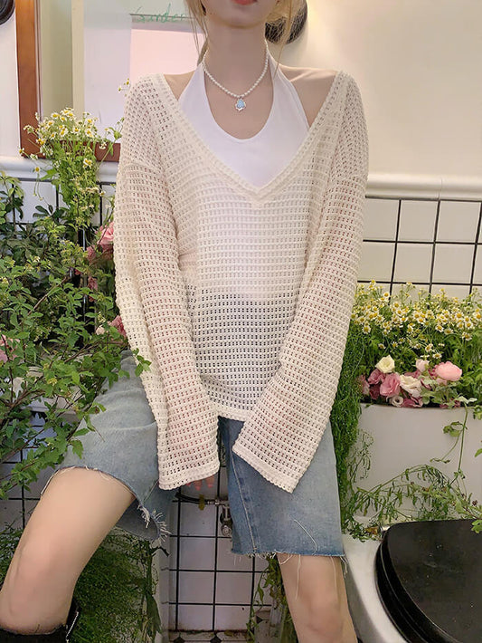 VERILADY | 薄手 透かし編み 長袖ニット