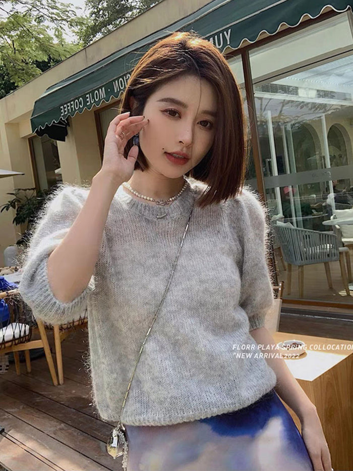 VERILADY | Áo chui đầu dệt kim mỏng tay ngắn Openwork