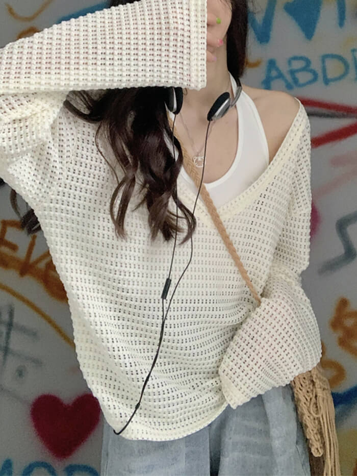 VERILADY | Bộ 2 món áo đan len và cổ hở