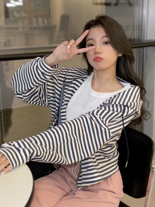 VERILADY | Cardigan kẻ sọc trùm đầu