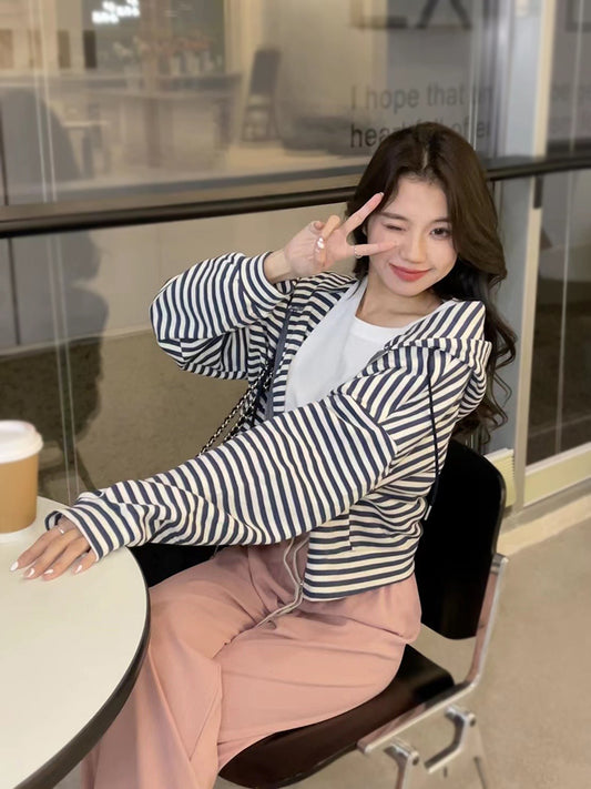 VERILADY | Cardigan kẻ sọc trùm đầu