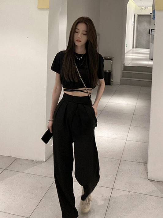 VERILADY | Áo phông đen phối dây đan chéo