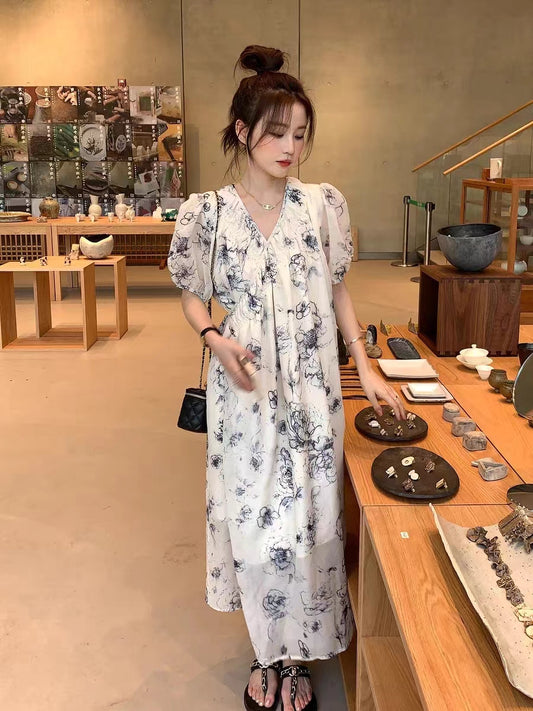 ❀TikTokLIVE | 5906 白黒花柄ひも付きワンピ
