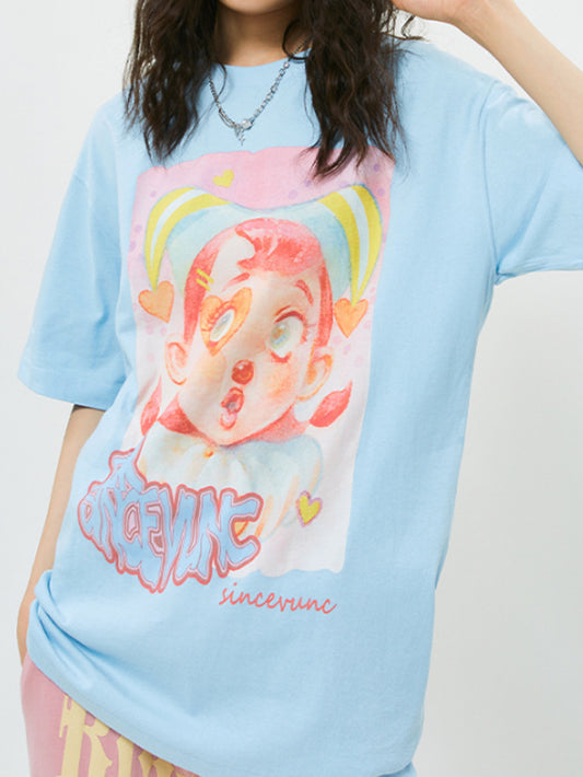 VERILADY |プリントユニセックスオーバーサイズTシャツ