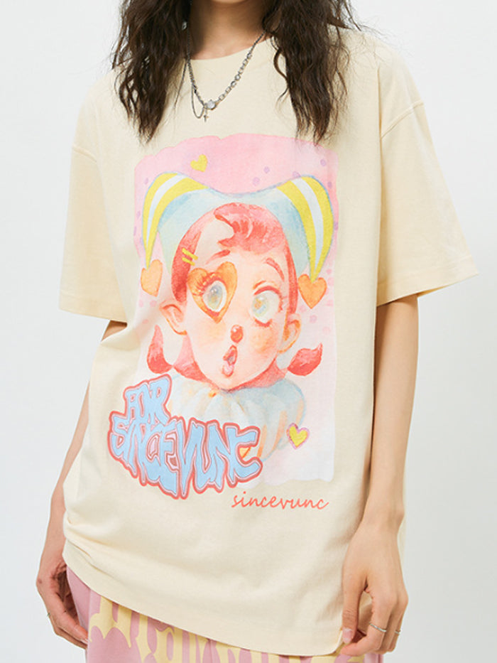 VERILADY |プリントユニセックスオーバーサイズTシャツ