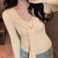 VERILADY |肩掛け風フェイクレイヤードVネック長袖Ｔシャツ