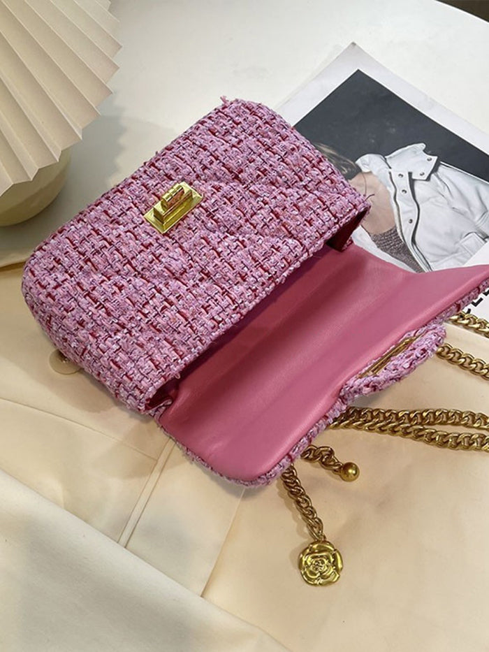 VERILADY | Túi đeo vai bằng vải Tweed màu hồng