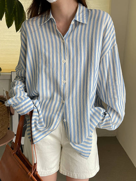 VERILADY | 亞麻混紡條紋長袖襯衫