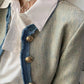 XÁC MINH | Áo khoác vải tuýt denim hai màu chất liệu khác nhau phong cách cardigan không cổ